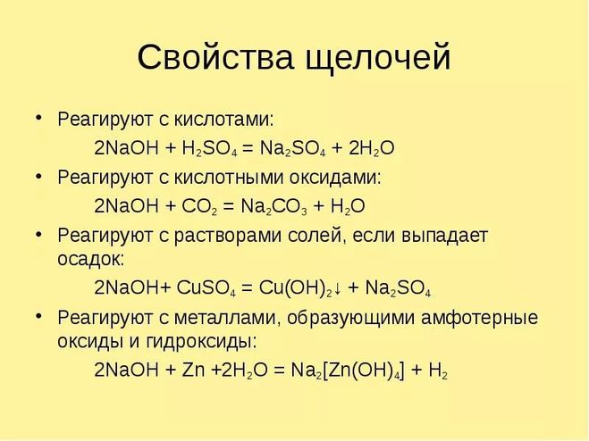 Свойства щелочей